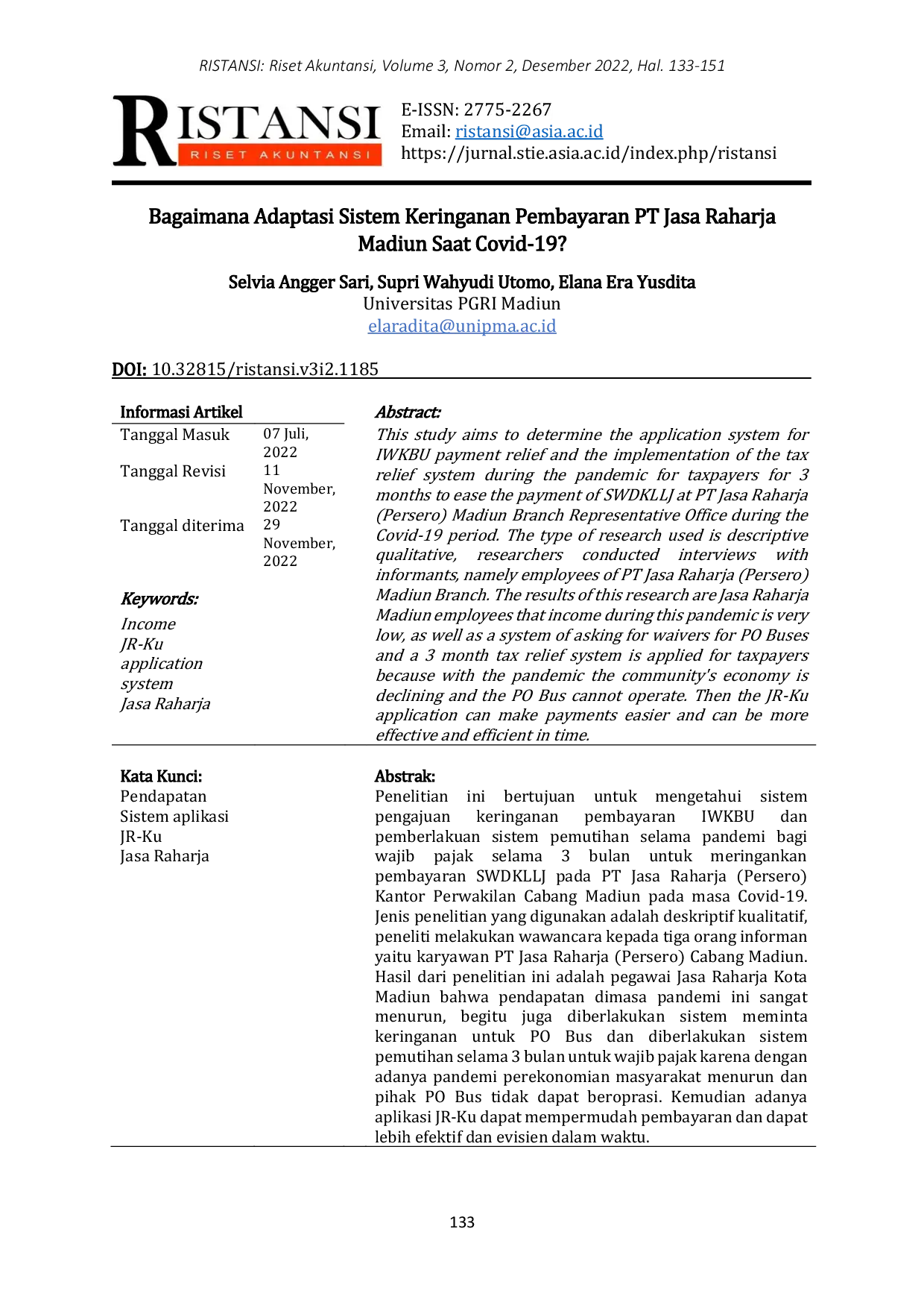JURIS Bagaimana Adaptasi Sistem Keringanan Pembayaran PT Jasa Raharja Madiun Saat Covid 19