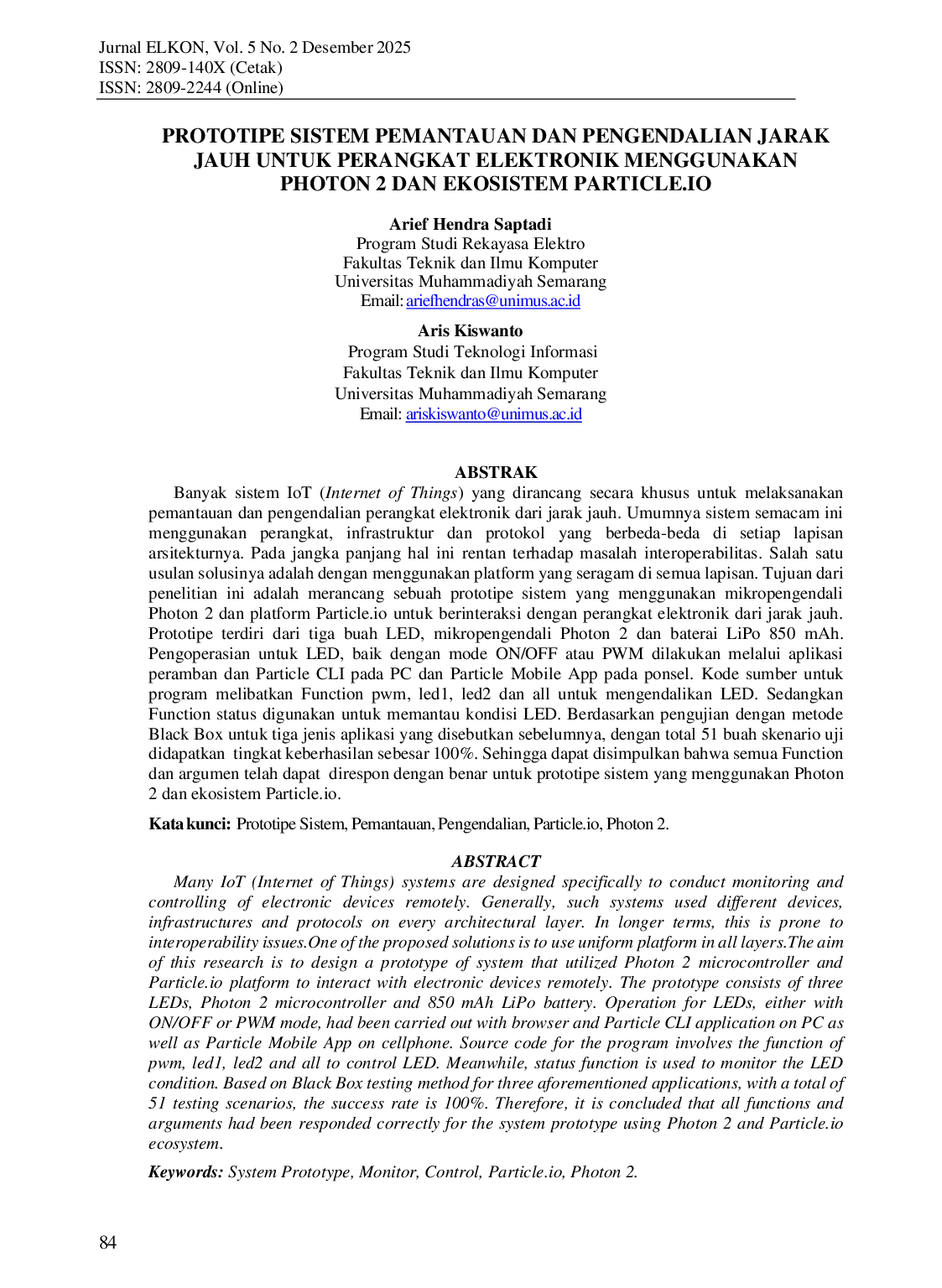 JURIS Prototipe Sistem Pemantauan Dan Pengendalian Jarak Jauh Untuk Perangkat Elektronik Menggunakan Photon 2 Dan Ekosistem Particle Io