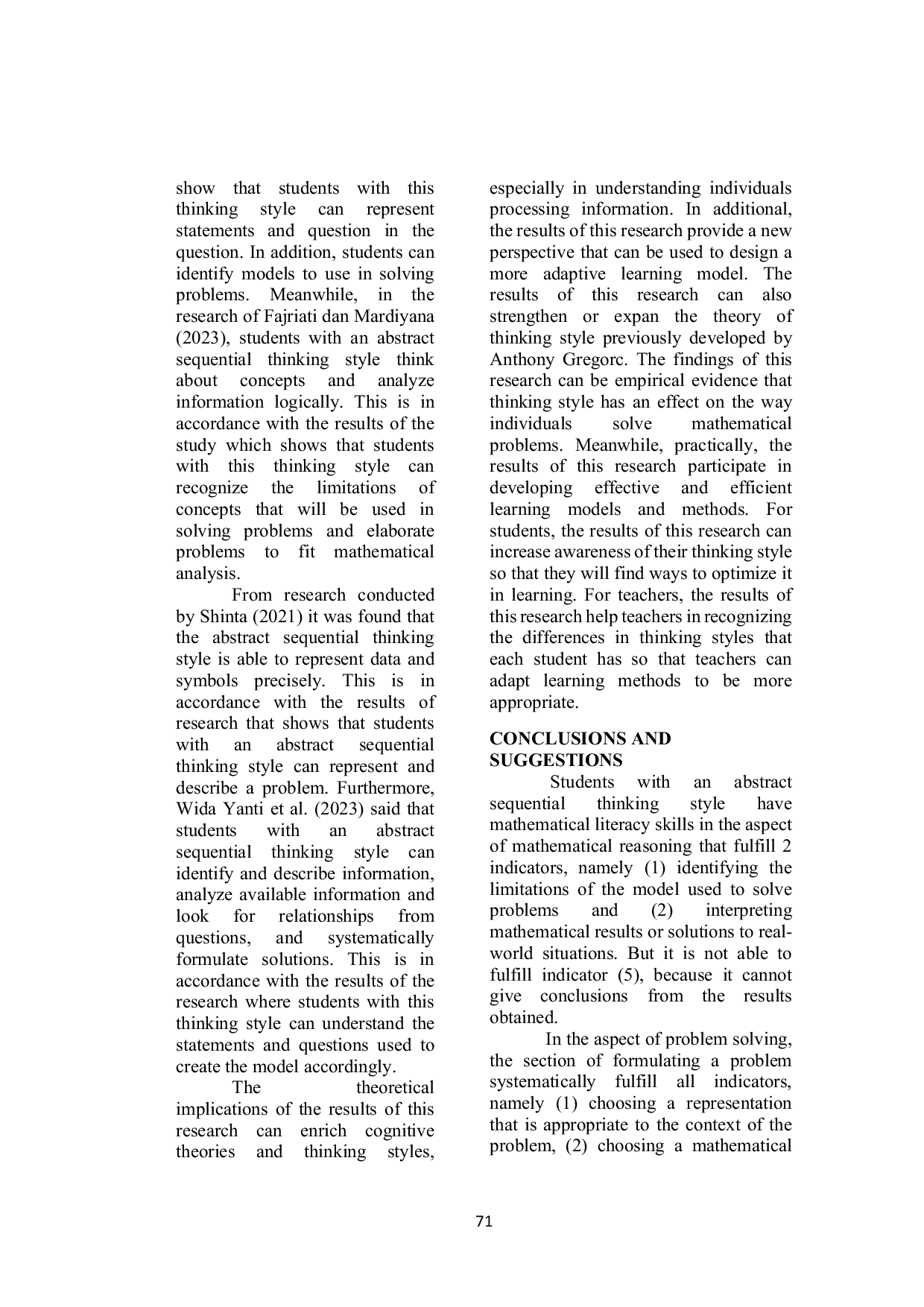 JURIS Students Mathematical Literacy Skills in Completing Questions in Terms of Abstract Sequential Thinking Style