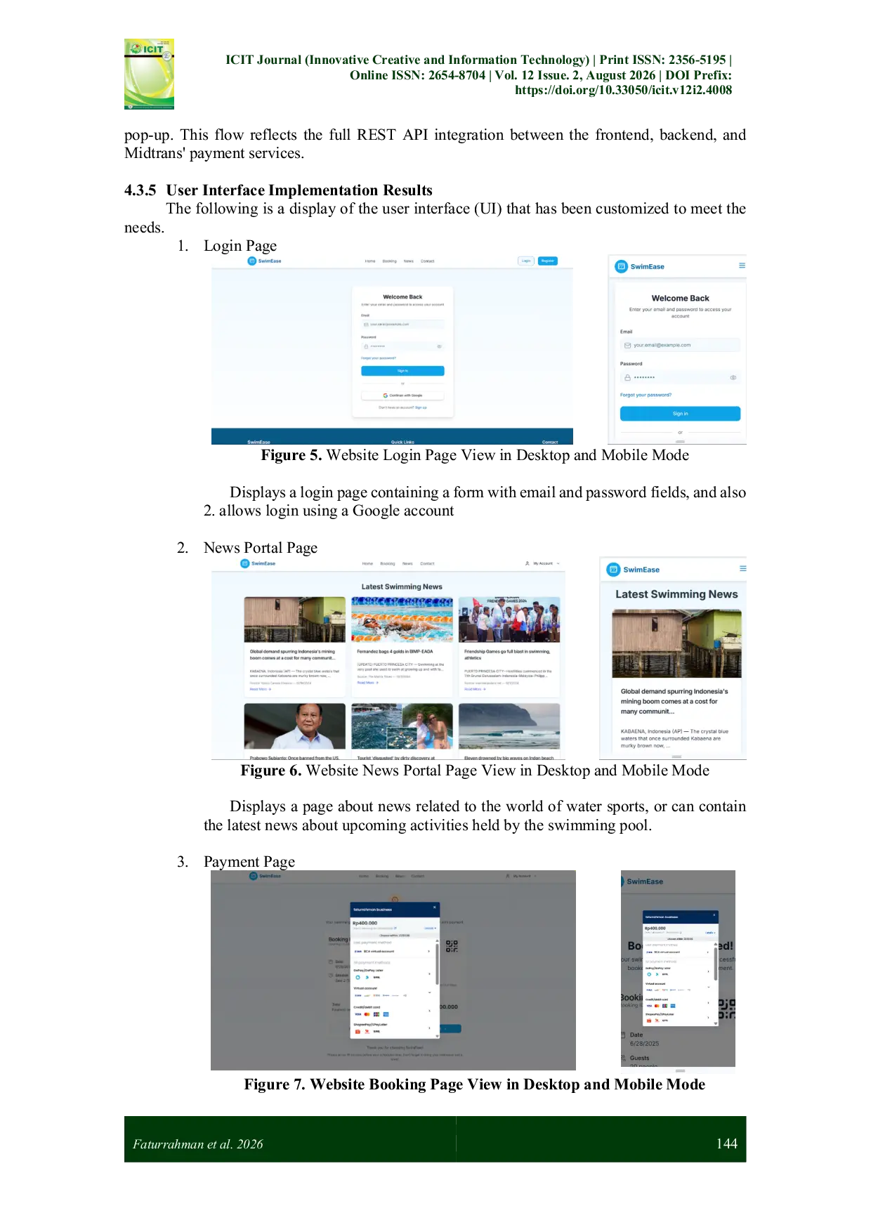 JURIS Design and Construction of a Swimming Pool Reservation System Based on Next js and REST API
