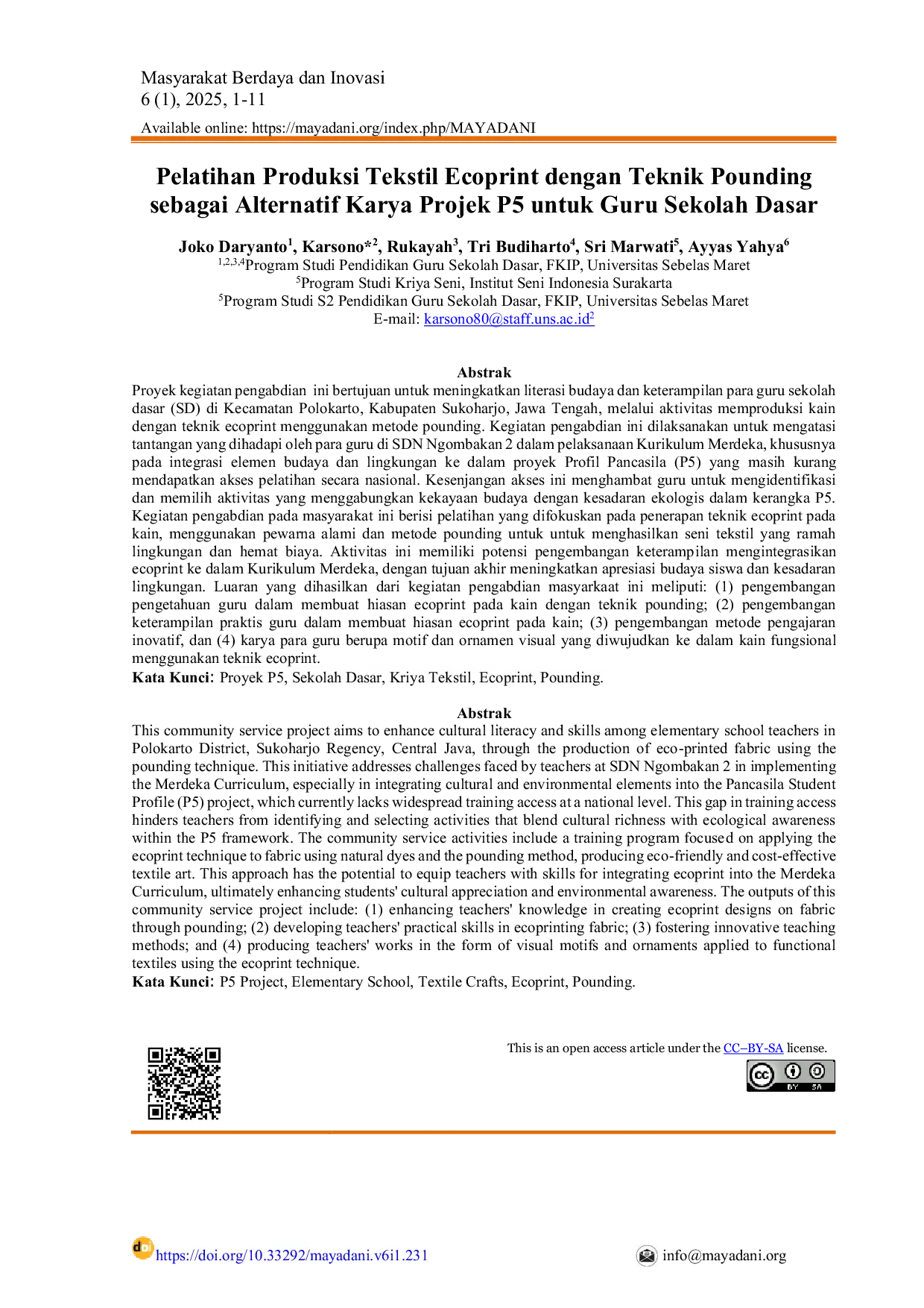 JURIS Pelatihan Produksi Tekstil Ecoprint dengan Teknik Pounding sebagai Alternatif Karya Projek P5 untuk Guru Sekolah Dasar