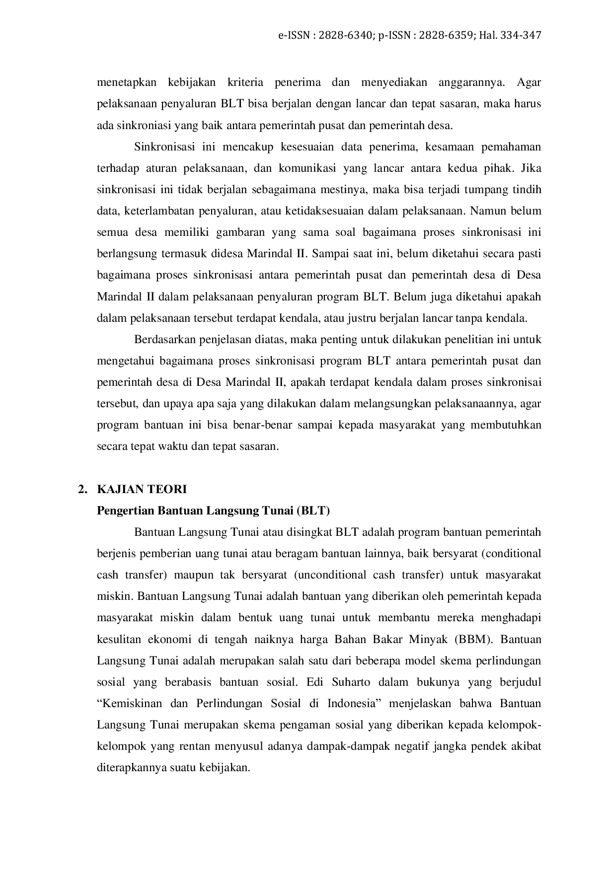 JURIS Sinkronisasi Program Bantuan Langsung Tunai BLT antara Pemerintah Desa dan Pemerintah Pusat di Desa Marindal II