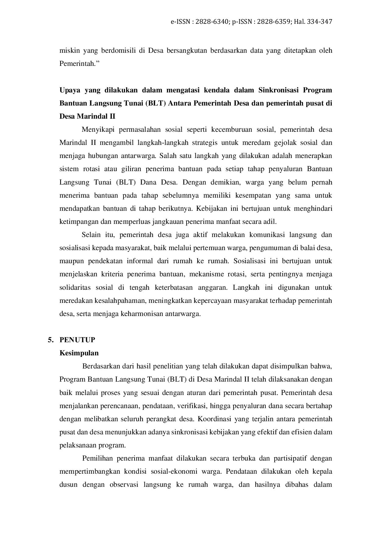 JURIS Sinkronisasi Program Bantuan Langsung Tunai BLT antara Pemerintah Desa dan Pemerintah Pusat di Desa Marindal II