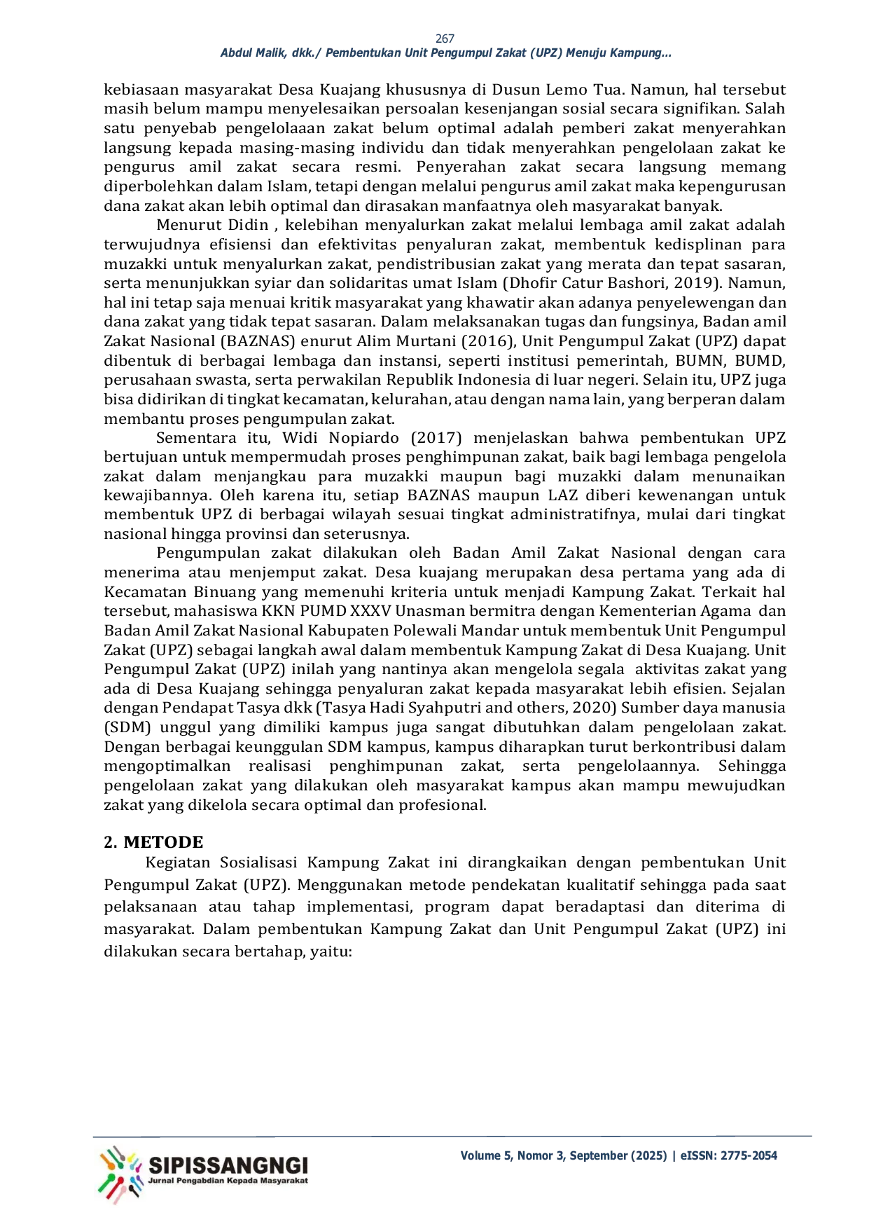 JURIS Pembentukan Unit Pengumpul Zakat UPZ Menuju Kampung Sadar Zakat di Desa Kuajang