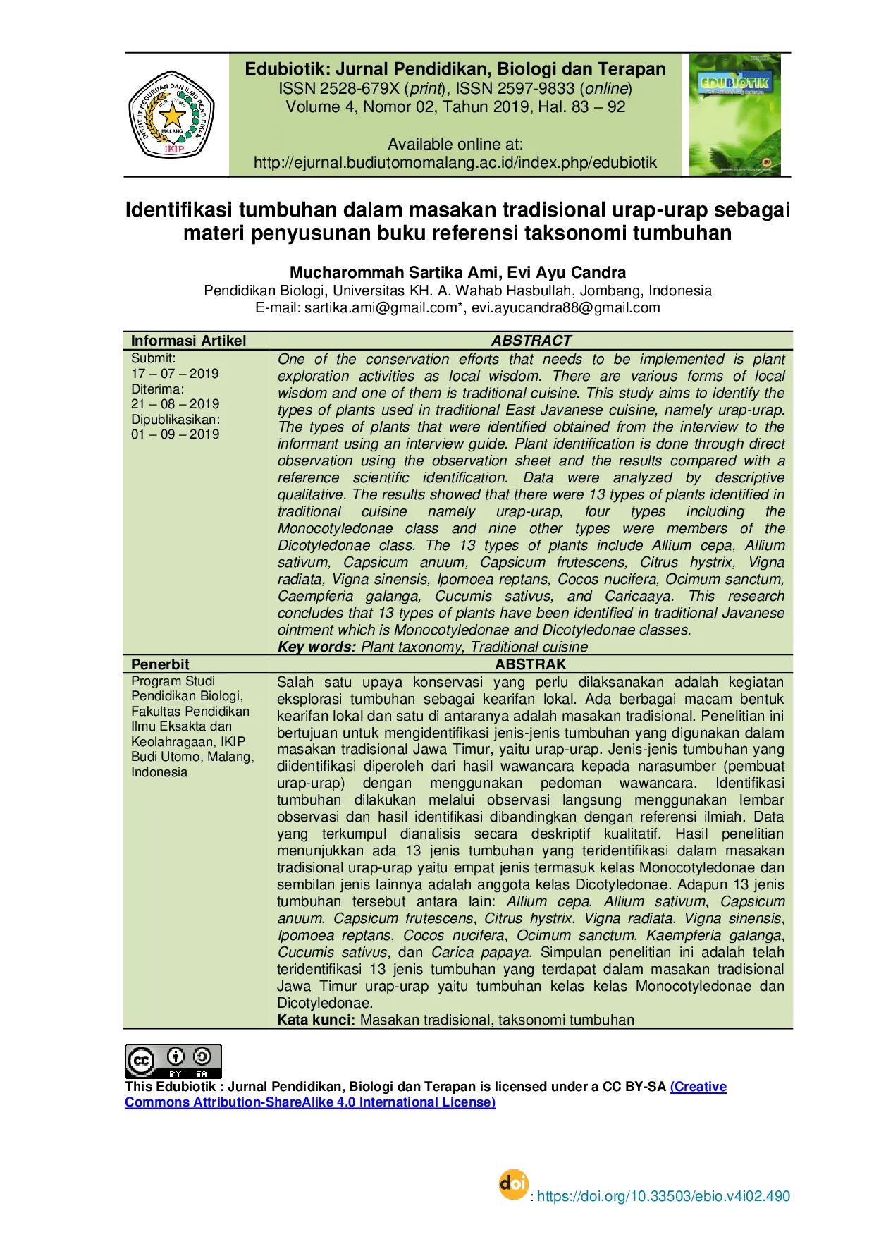 JURIS Identifikasi tumbuhan dalam masakan tradisional urap urap sebagai materi penyusunan buku referensi taksonomi tumbuhan