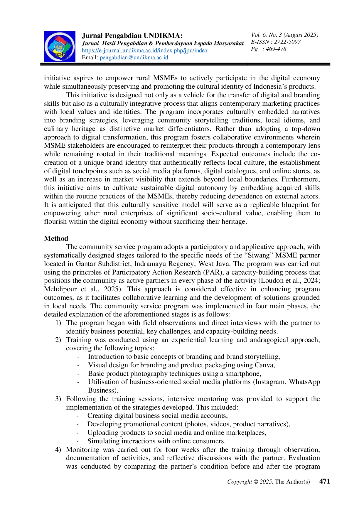 JURIS Branding and Digital Marketing Innovation for Siwang MSMEs Empowerment in Indramayu West Java