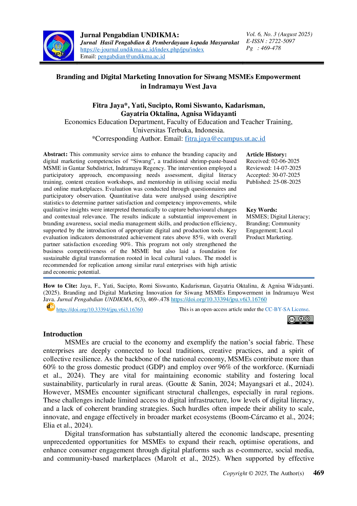 JURIS Branding and Digital Marketing Innovation for Siwang MSMEs Empowerment in Indramayu West Java